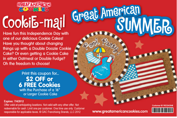 Great American Cookies: $2 off Printable Coupon