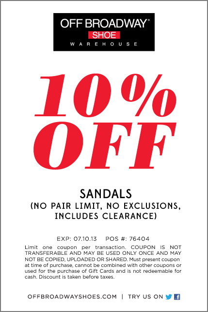 Off Broadway Shoes: 10% off Sandals Printable Coupon