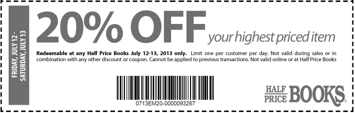 Half Price Books: 20% off Printable Coupon