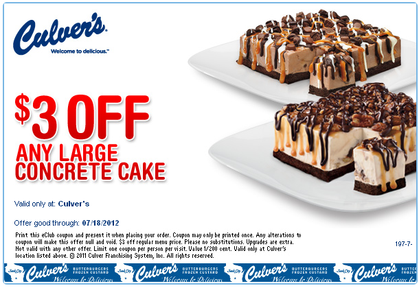 Culvers: $3 off Cake Printable Coupon