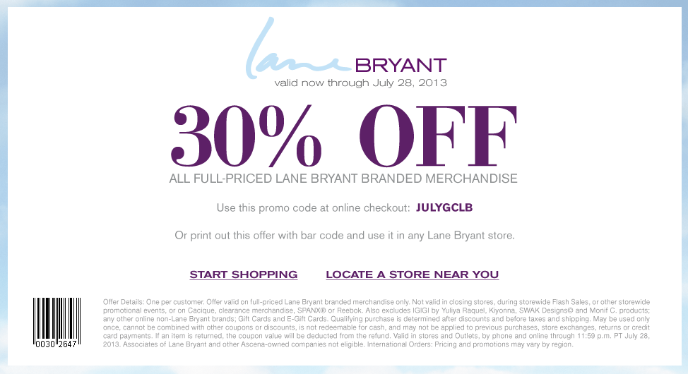 Lane Bryant: 30% off Printable Coupon
