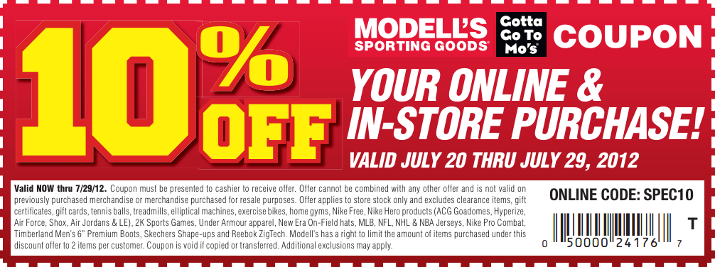 Modell's Sporting Goods Promo Coupon Codes and Printable Coupons