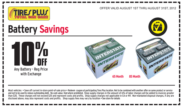 Tires Plus: 10% off Battery Printable Coupon