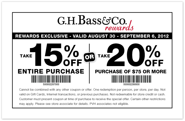Bass: 15%-20% off Printable Coupon