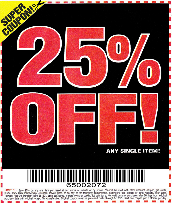 Harbor Freight: 25% off Printable Coupon
