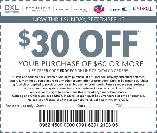 Casual Male XL Promo Coupon Codes and Printable Coupons