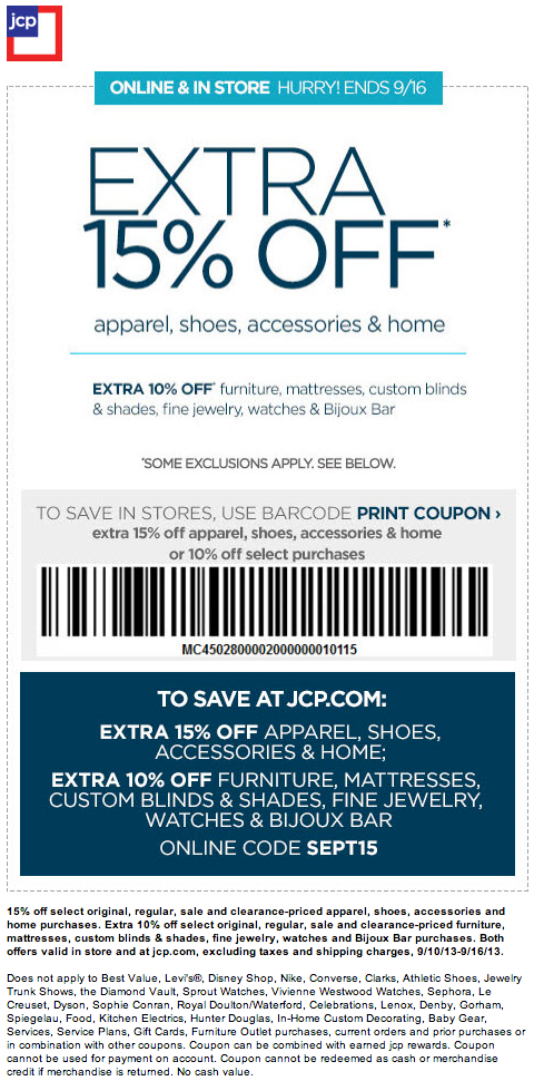 JCPenney: 15% off Printable Coupon