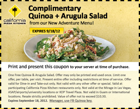California Pizza Kitchen Promo Coupon Codes and Printable Coupons