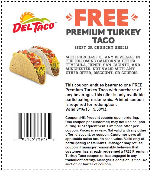 Del Taco: Free Turkey Taco Printable Coupon