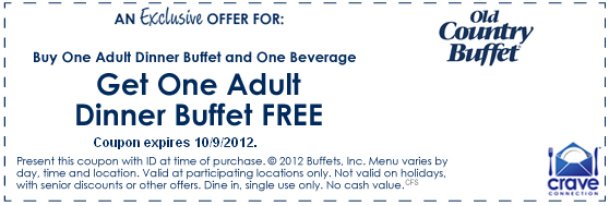 Old Country Buffet: BOGO Free Buffet Printable Coupon