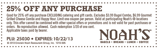 Noah's Promo Coupon Codes and Printable Coupons