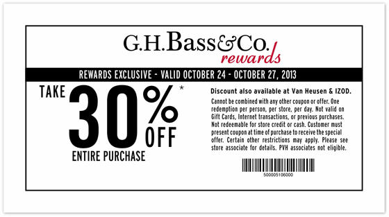 Bass: 30% off Printable Coupon