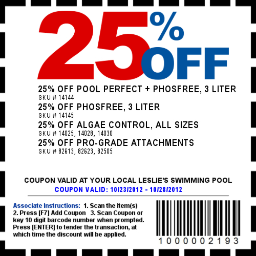 Leslies Pool Supply: 25% off Supplies Printable Coupon