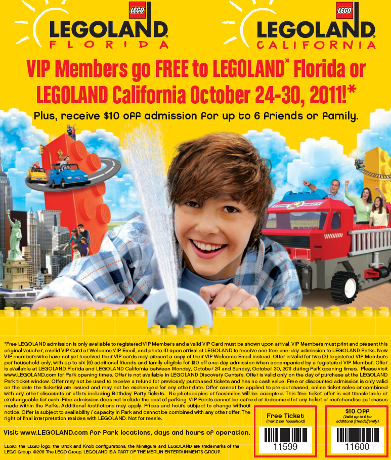 Legoland: Free Tickets Printable Coupon