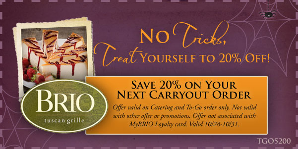 Brio Tuscan Grille Promo Coupon Codes and Printable Coupons