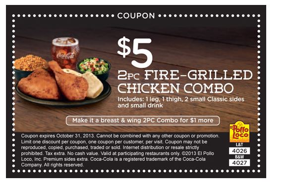 El Pollo Loco: $5 off Chicken Combo Printable Coupon