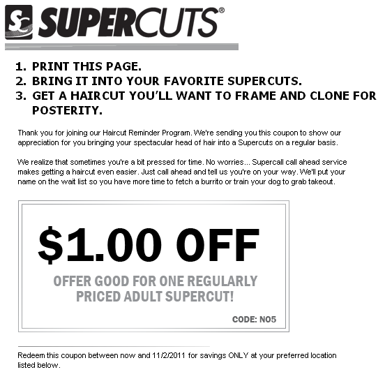 Supercuts: $1 off Printable Coupon
