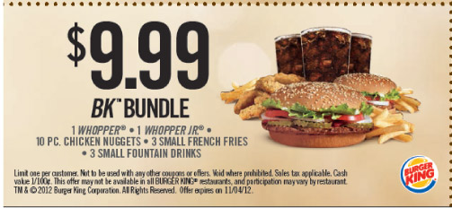 Burger King: $9.99 Bundle Printable Coupon