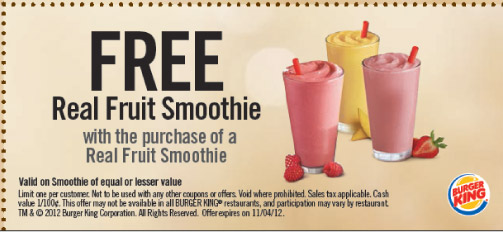 Burger King: Free Fruit Smoothie Printable Coupon