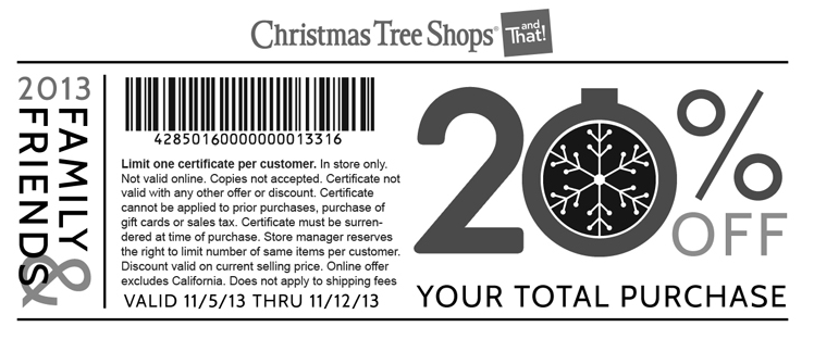 Christmas Tree Shops Promo Coupon Codes and Printable Coupons