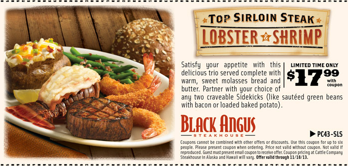 Black Angus: $17.99 Lobster & Shrimp Printable Coupon
