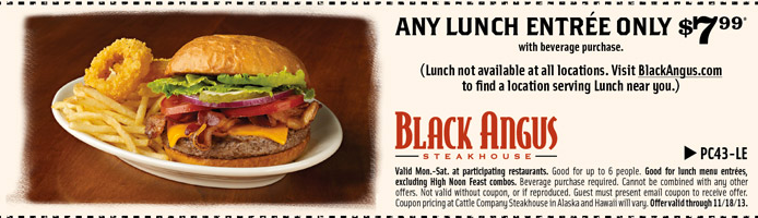 Black Angus: $7.99 Lunch Printable Coupon