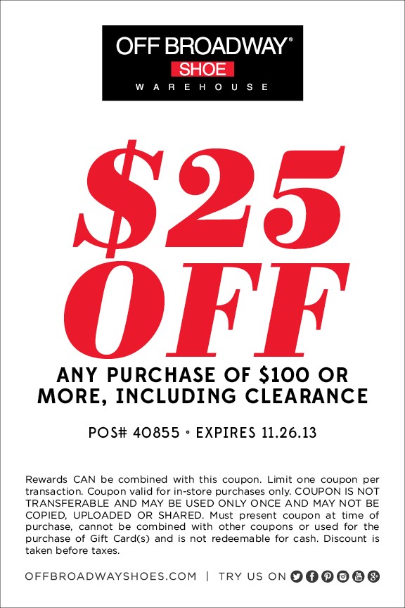 Off Broadway Shoes: $25 off $100 Printable Coupon
