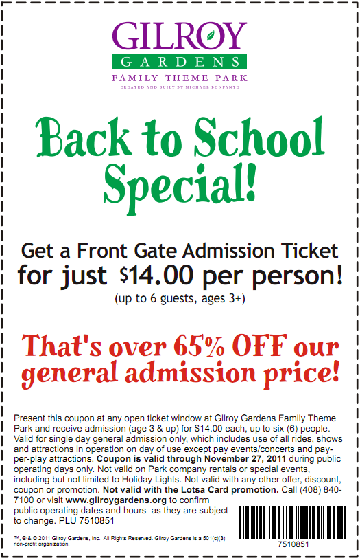 Gilroy Gardens: $14 Ticket Printable Coupon