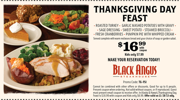 Black Angus: $16.99 Thanksgiving Day Feast Printable Coupon
