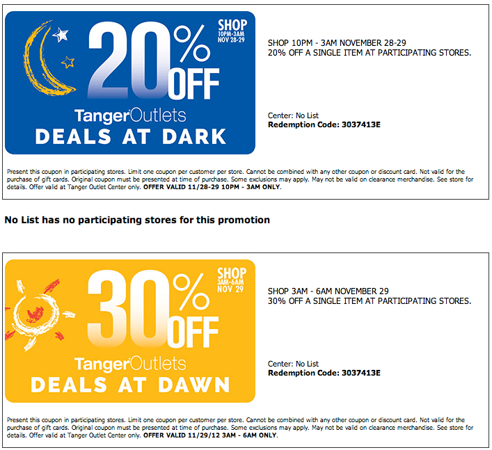 Tanger Outlets: 20%-30% off Printable Coupon