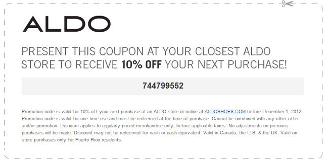 Aldo: 10% off Printable Coupon