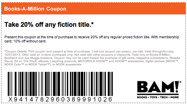 BOOKSAMILLION.COM: 20% off Fiction Title Printable Coupon
