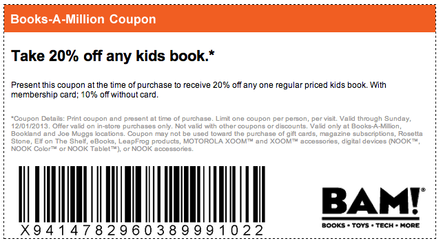 BOOKSAMILLION.COM: 20% off Kids Book Printable Coupon