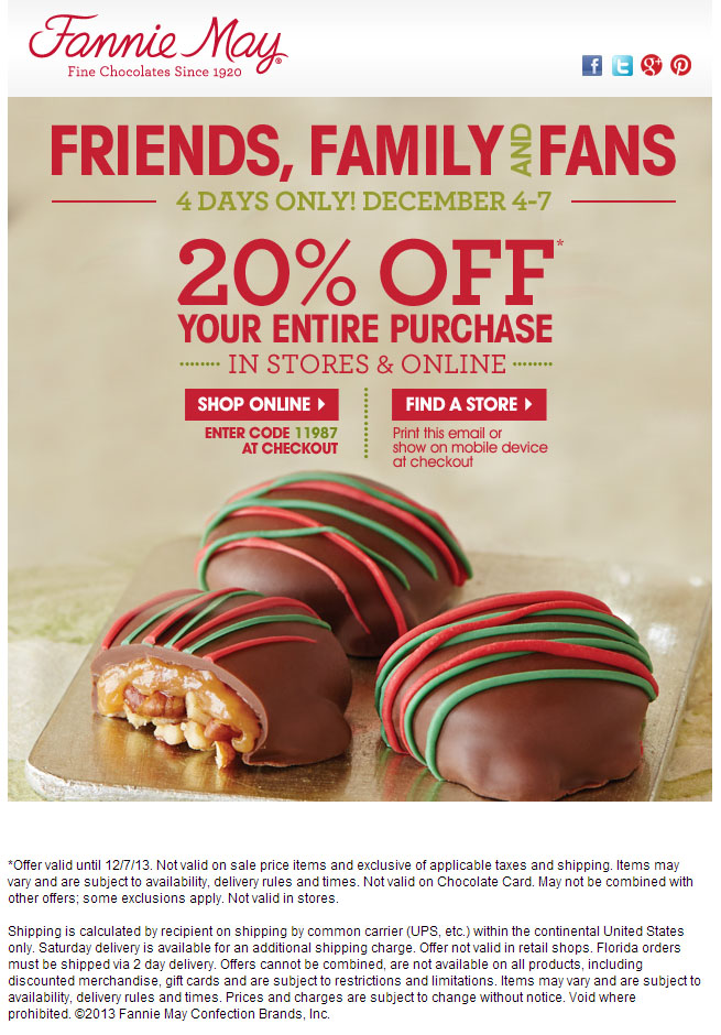 Fannie May: 20% off Printable Coupon
