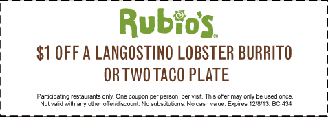 Rubios: $1 off Logostino Burrito Printable Coupon