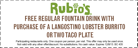 Rubios: Free Drink Printable Coupon