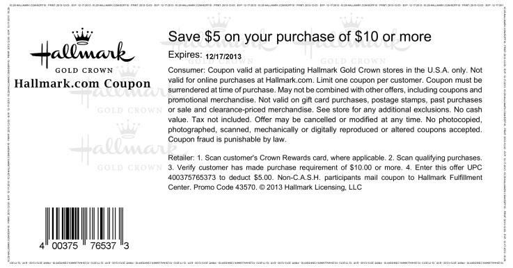 Hallmark: $5 off $10 Printable Coupon