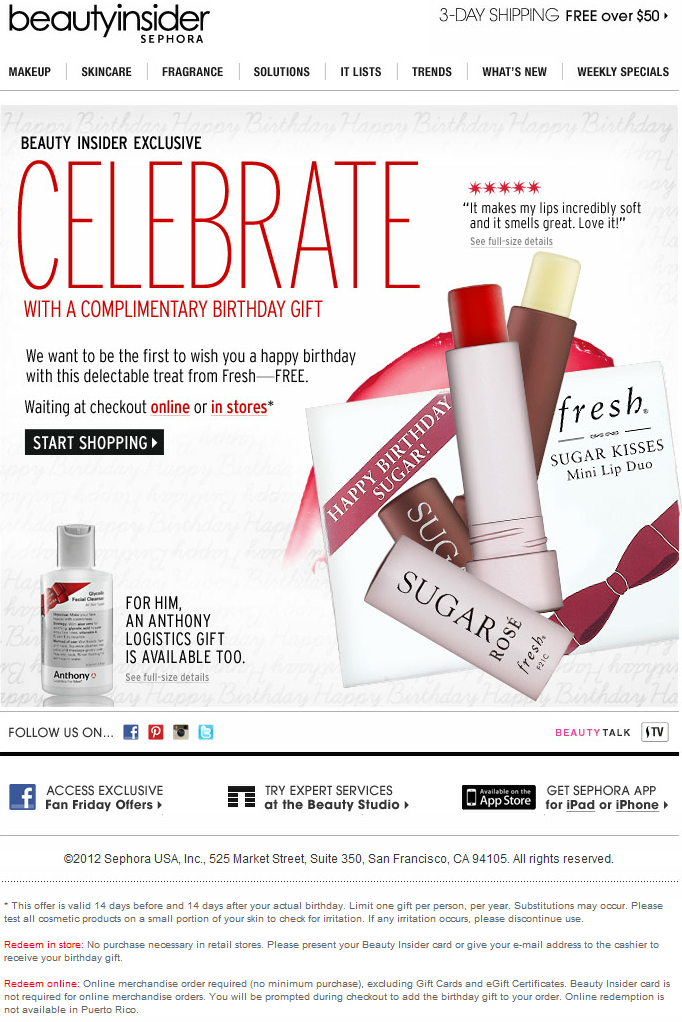 Sephora: Free Birthday Gift Printable Coupon