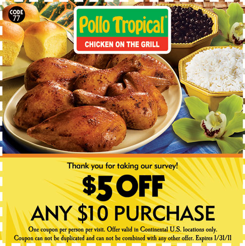 Pollo Tropical Promo Coupon Codes and Printable Coupons