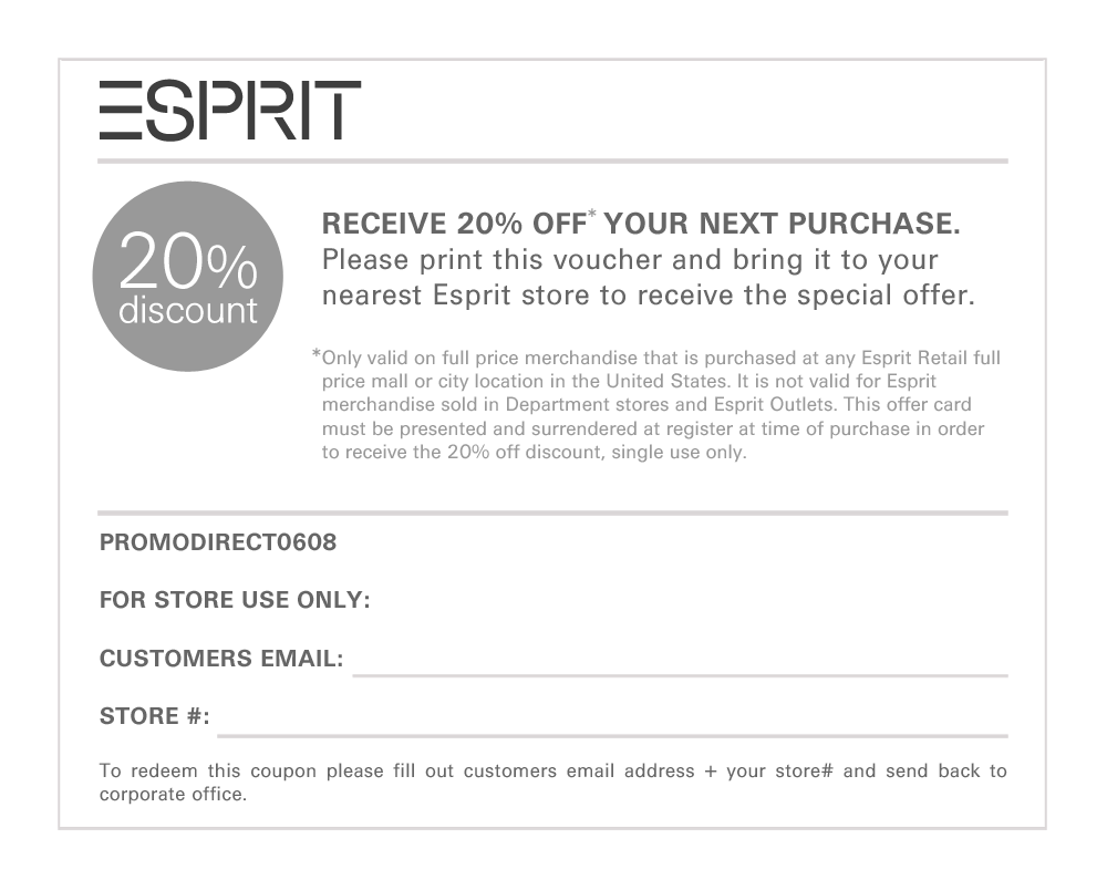 Esprit: 20% off Printable Discount