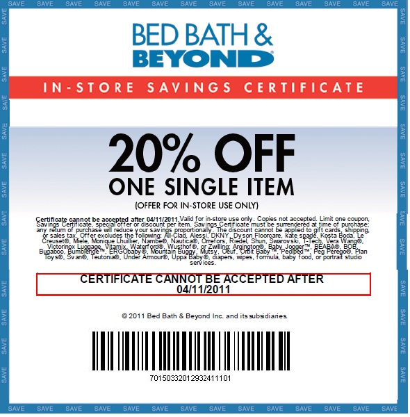 Bed Bath & Beyond: 20% off Item Printable Coupon