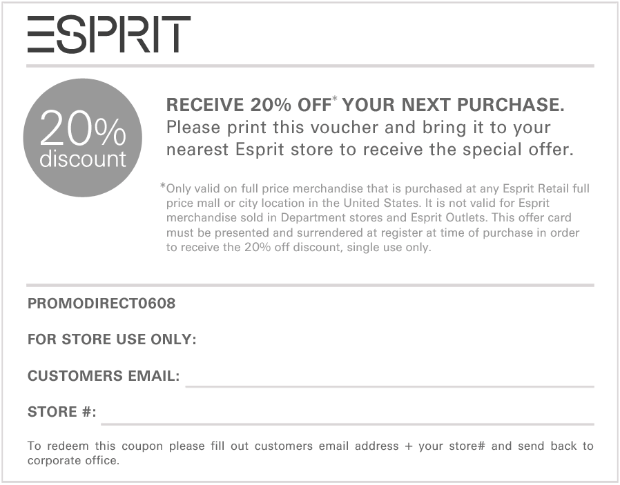 Esprit: 20% off Printable Coupon