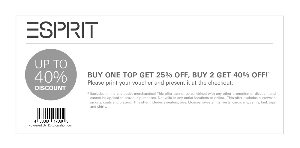 Esprit: 25%-40% off Printable Coupon