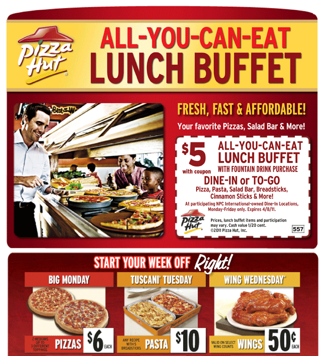Pizza Hut: $5 Lunch Buffet Printable Coupon