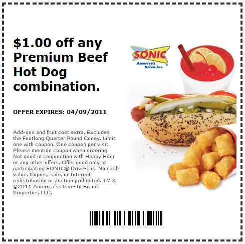 Sonic: $1 off Hot Dog Combo Printable Coupon