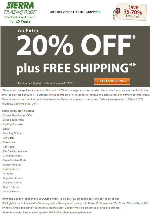Sierra Trading Post: 20% off Printable Coupon